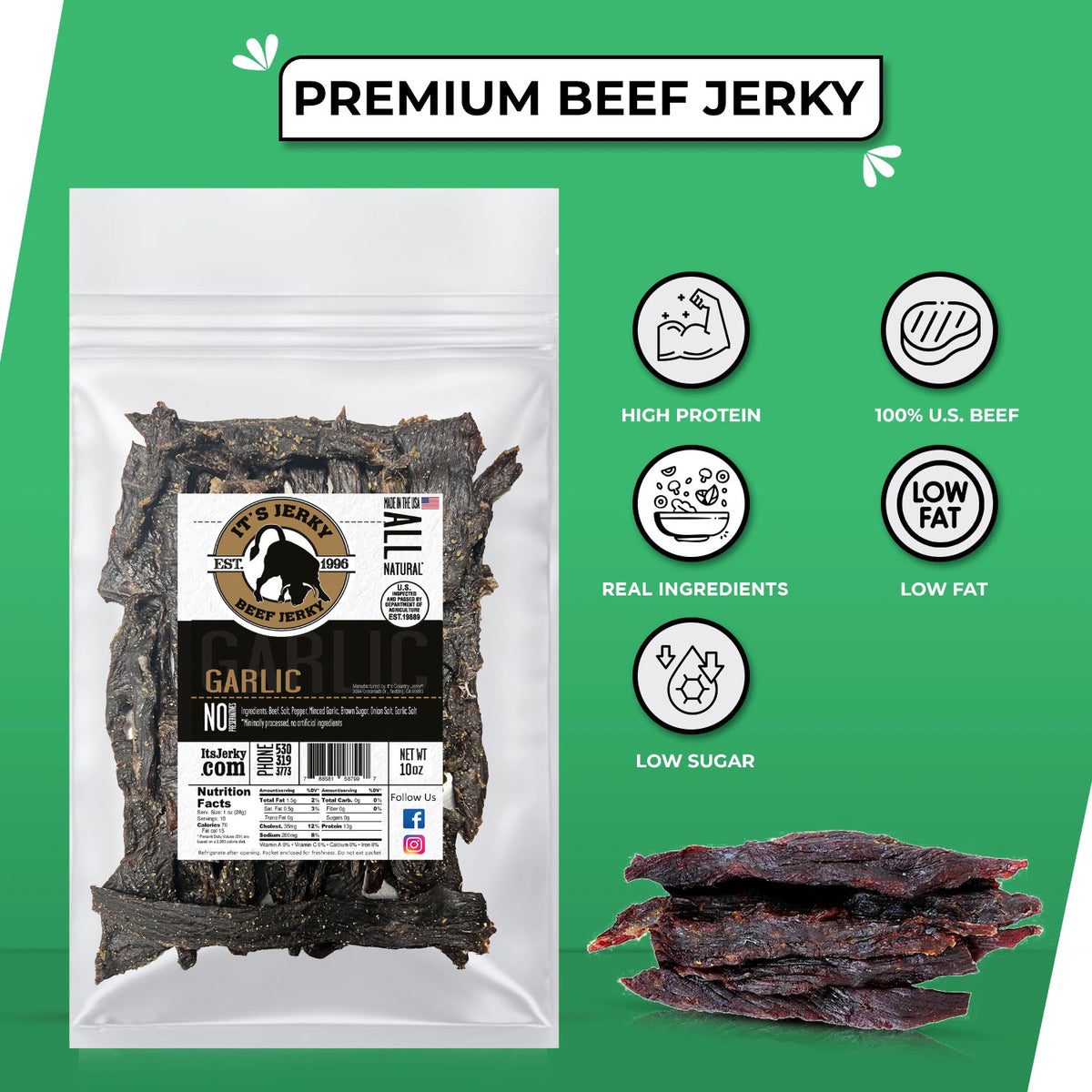 Garlic Beef Jerky | Garlic Flavored Beef Jerky | It&#39;s Jerky