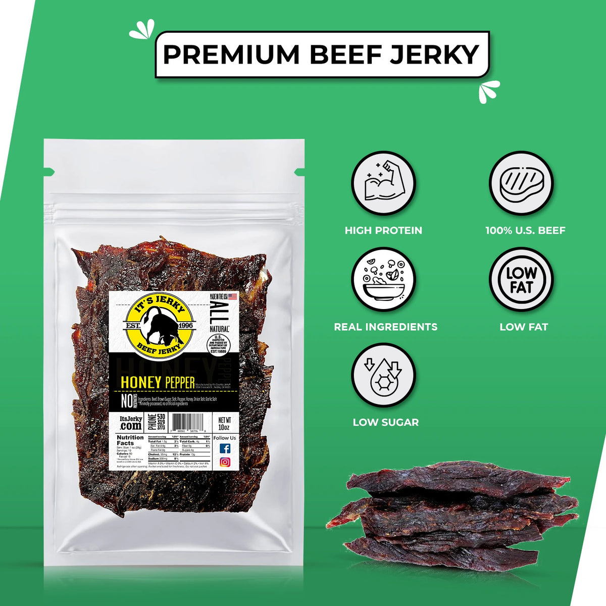 Honey Pepper Beef Jerky | Premium Beef Jerky | It&#39;s Jerky