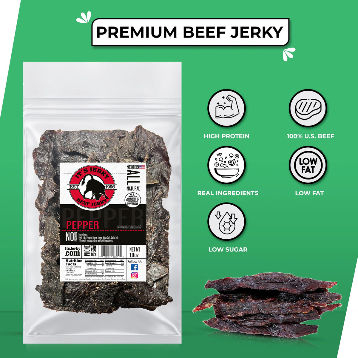 Pepper Beef Jerky | Pepper Flavored Beef Jerky | It&#39;s Jerky
